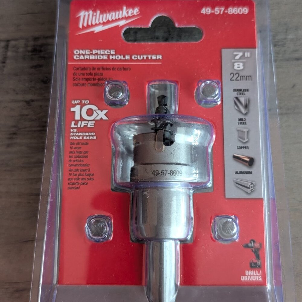 Milwaukee 7/8” 22 mm One Piece Carbide Hole Cutter 49-57-8609 NEW Pilot Hex Key